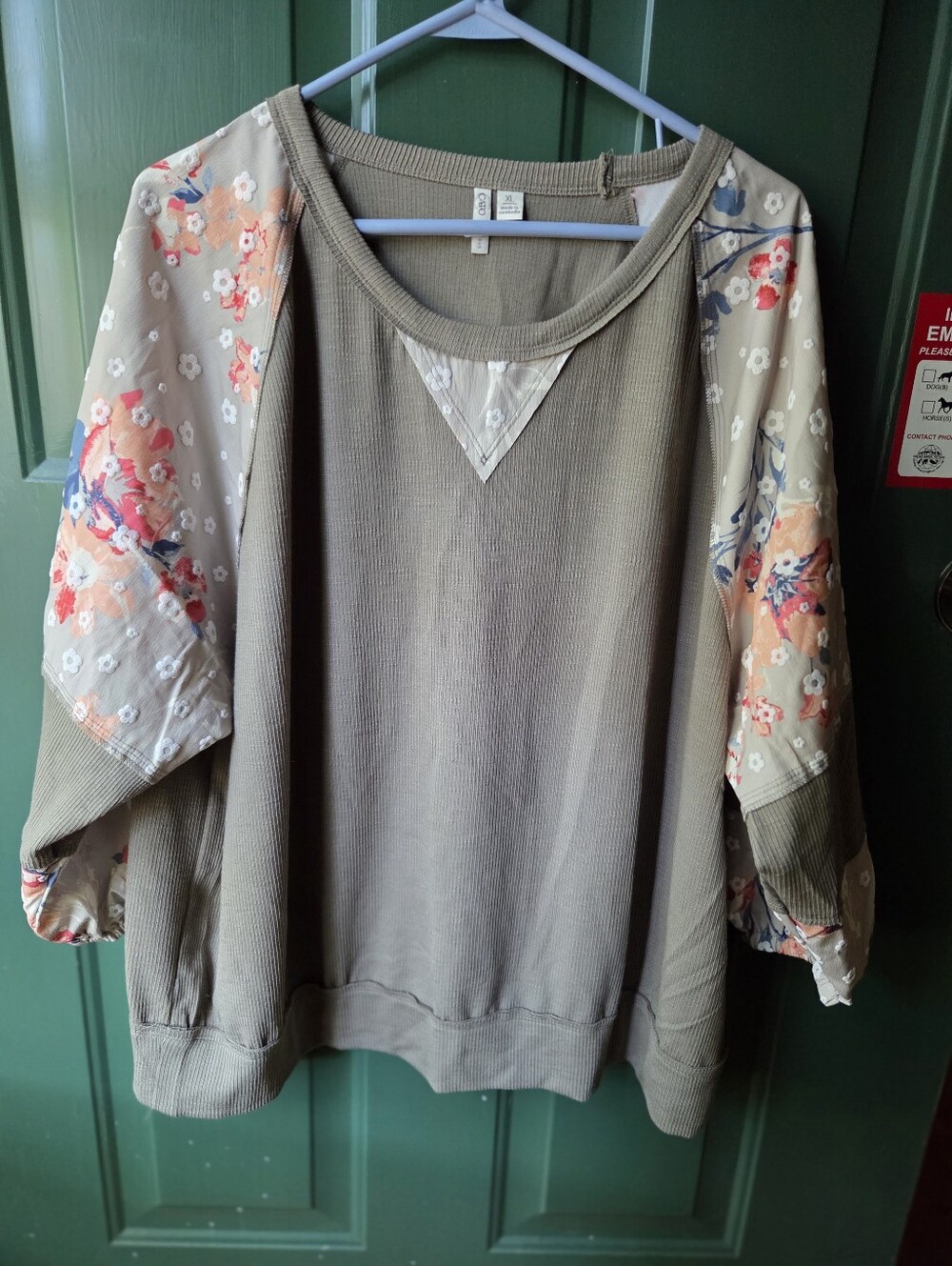 CATO Olive Green Embroidered Long-Sleeve Peasant Top